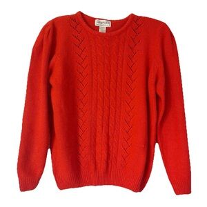 Vintage Heather Bright Red Knit Sweater Silk Angora Lambswool Medium Crew Cozy